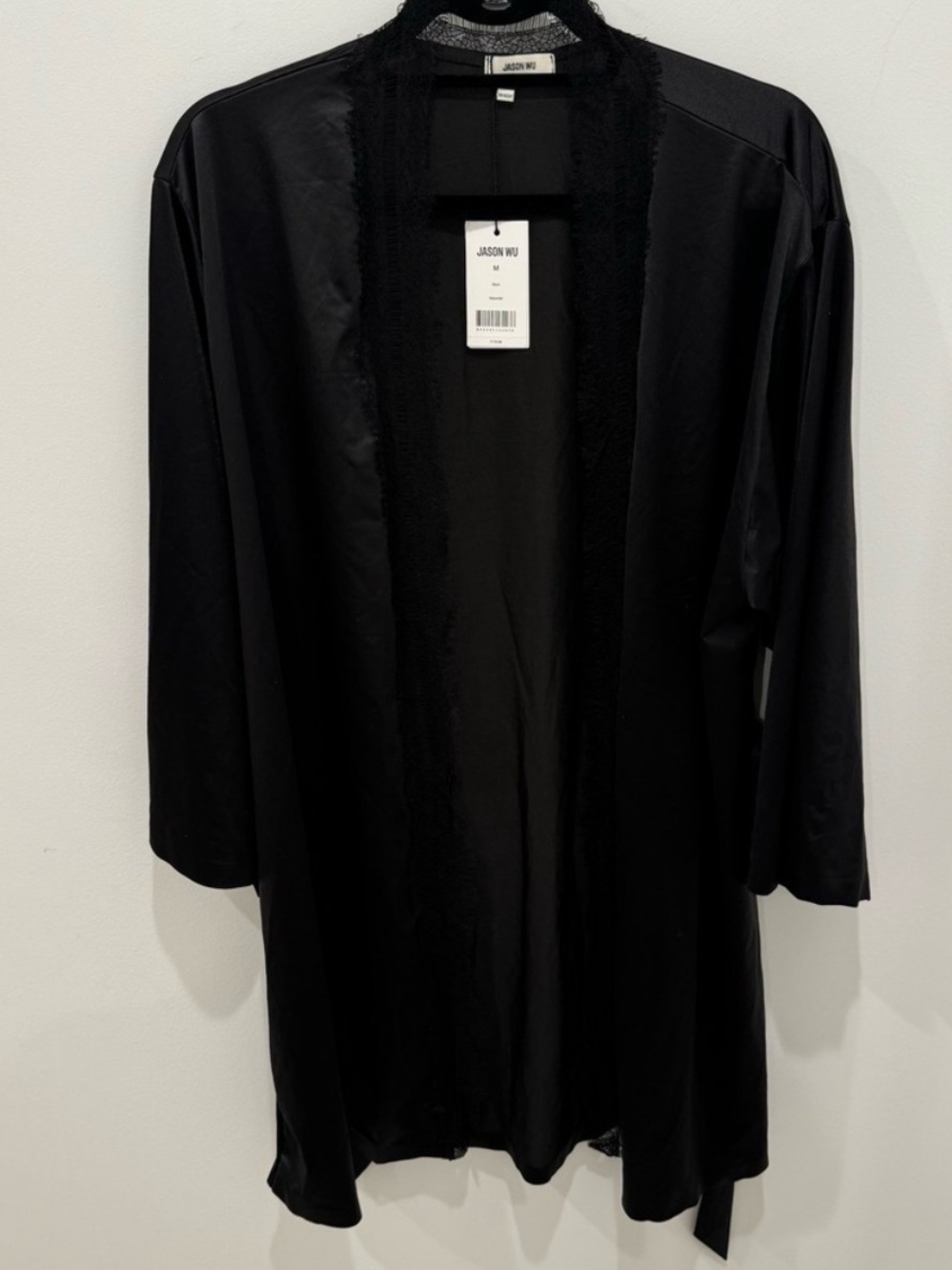 NWT Jason Wu Black Lace Trim Lingerie Satin Robe Size M